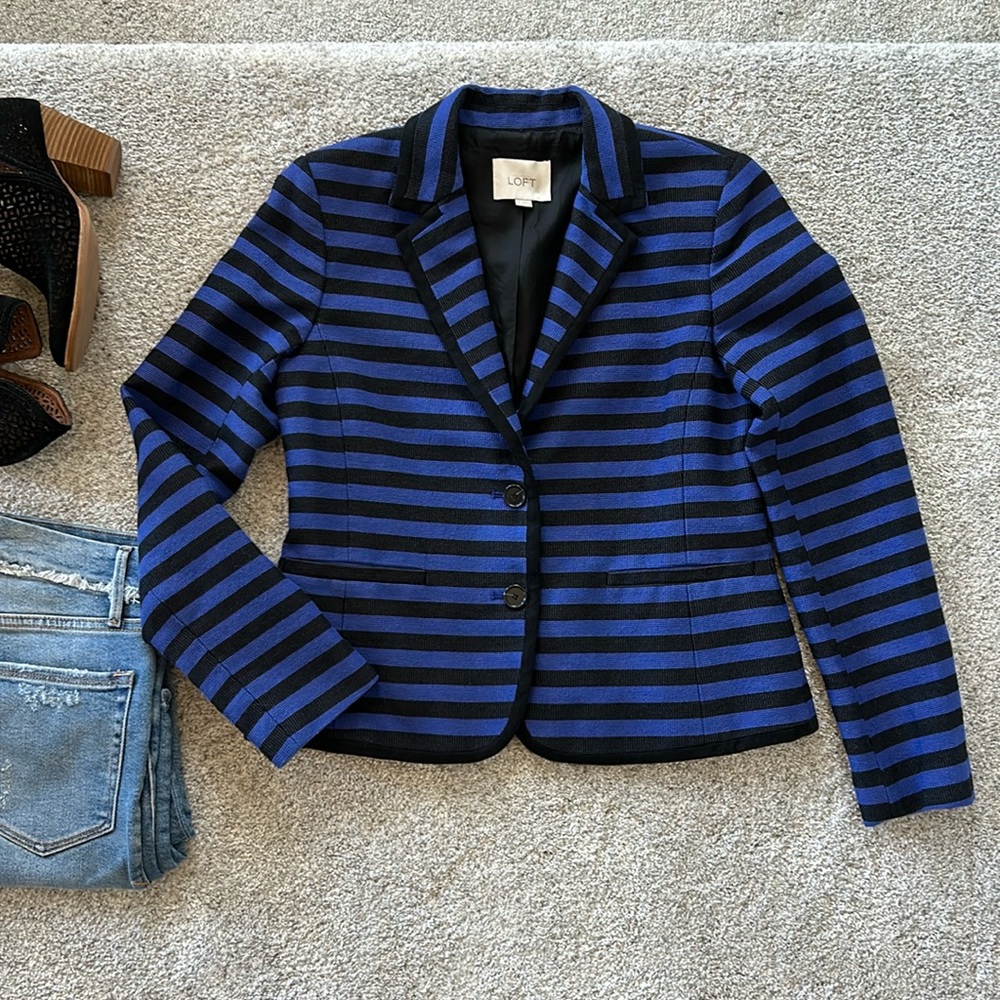 LOFT Blue & Black Stripe Blazer Jacket